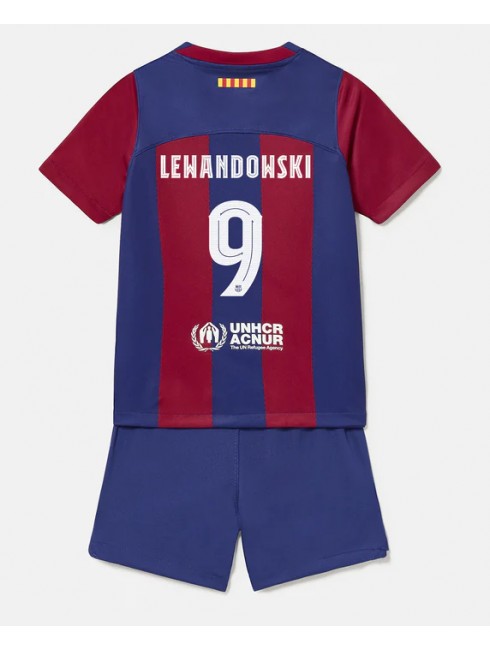 Barcelona Robert Lewandowski #9 Heimtrikotsatz für Kinder 2023-24 Kurzarm (+ Kurze Hosen)